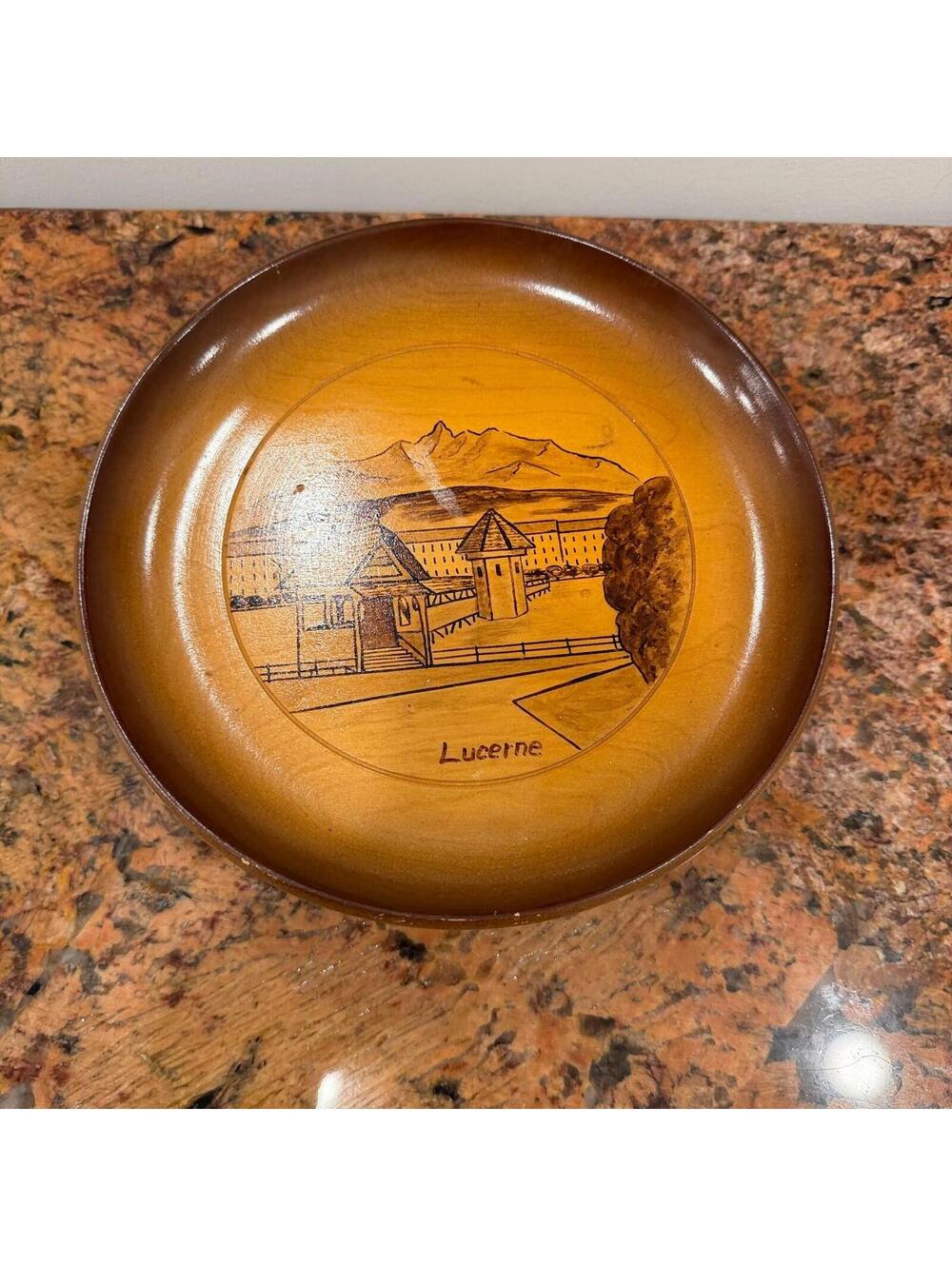 Vintage Wooden Lucerne Swiss Musical Pedestal Bowl